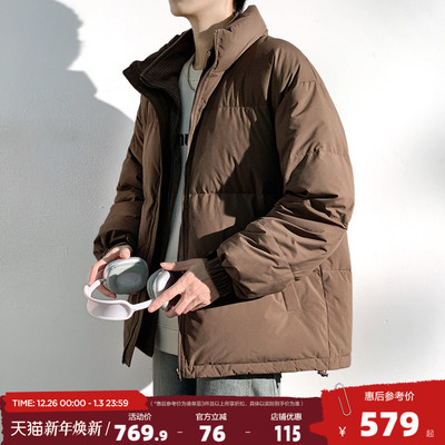 唐狮2025冬季新款男士羽绒服假两件设计拼接灯芯绒短款面包服潮流