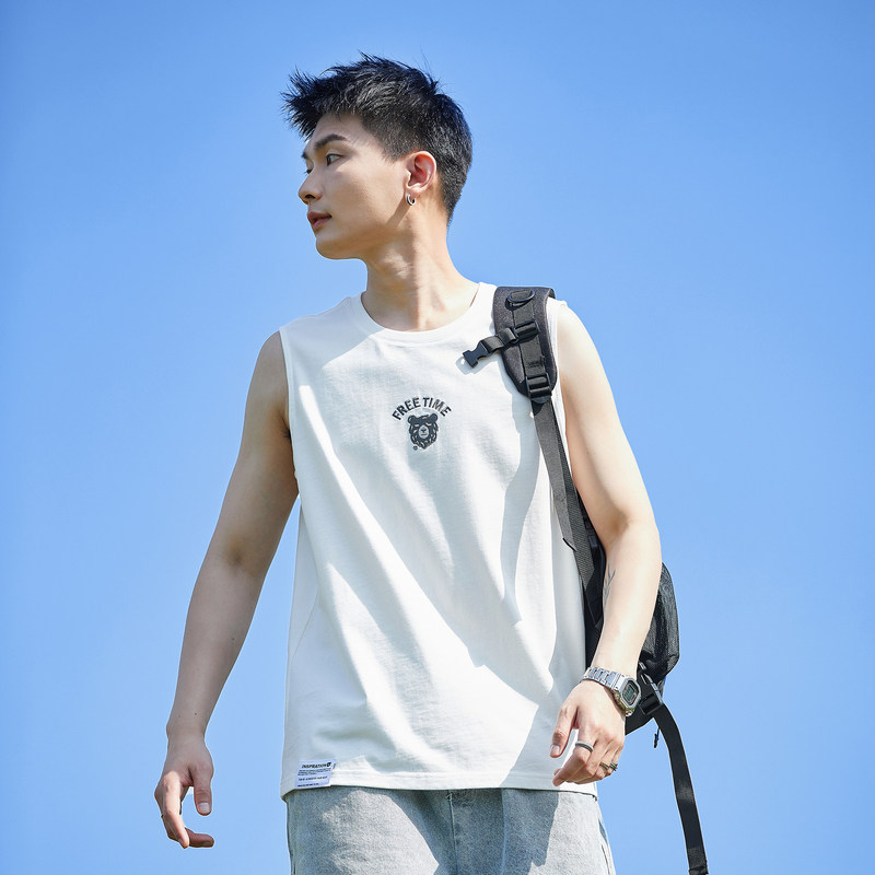 唐狮2024夏季新款背心男休闲上衣无袖T恤百搭日系纯棉打底衫学生t