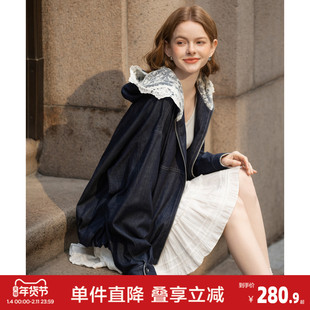 唐狮2026春季新款女牛仔外套短款休闲风落肩款时尚百搭深色牛仔