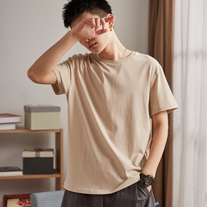 唐狮纯色圆领修身纯棉短袖