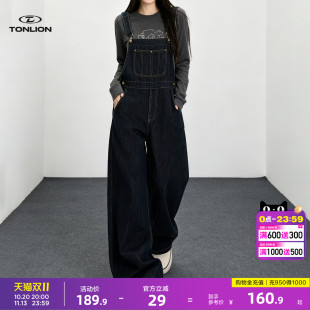 唐狮牛仔背带裤女2026秋季新款显瘦减龄阔腿宽松休闲高腰连体裤GB