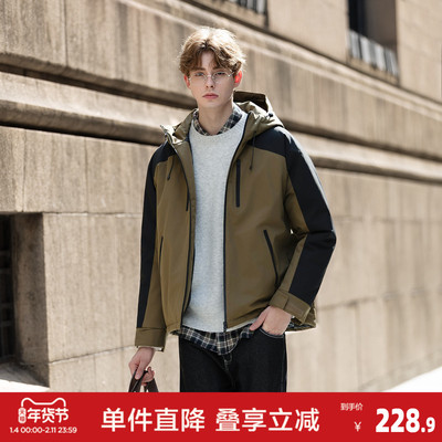 唐狮2026秋冬季短款棉衣男连帽拼接超酷冲锋少年上衣夹克宽松休闲