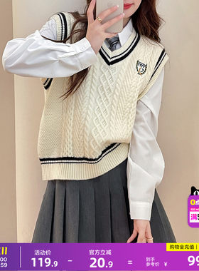 唐狮2026秋冬季女毛衣学院风撞色边设计V领套头马甲背心短款