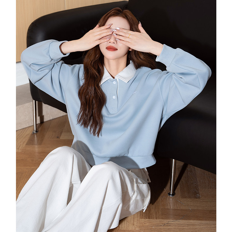 唐狮春季新款小众设计感女polo衫宽松百搭上衣流行蓝色短款,女装/女士精品,POLO衫,淘宝优惠券,粉丝福利购,淘宝优惠卷