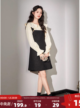 唐狮小香风背带裙女秋冬季黑色入秋连衣裙高级气质女装秋装新款t5