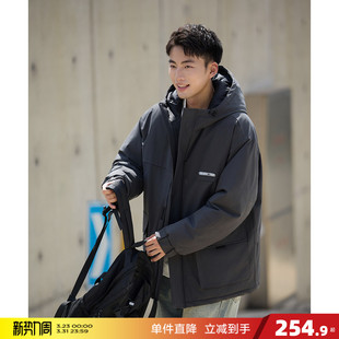 棉衣百搭简约日常高级感 工装 唐狮2026冬季 男连帽前胸小标短款