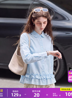 唐狮春季长袖衬衫女款2026新款纯色蝴蝶结减龄荷叶边甜美温柔气质