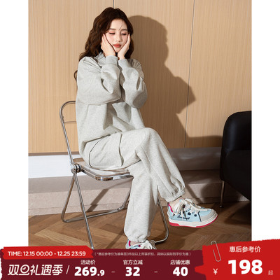 唐狮宽松跑步休闲运动套装女2025开春新款半拉链卫衣套装小个子D8