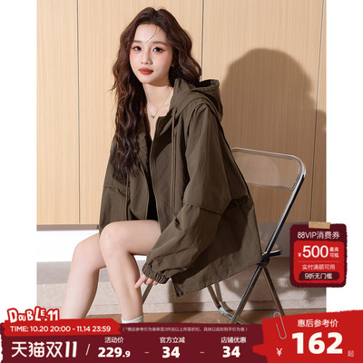 唐狮2025年春秋季连帽短款外套女美式高街酷飒风高级感休闲外套女