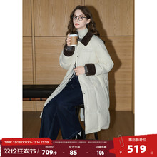 唐狮2025冬季长款羽绒服女过膝翻领拼接灯芯绒撞色宽松休闲风时尚