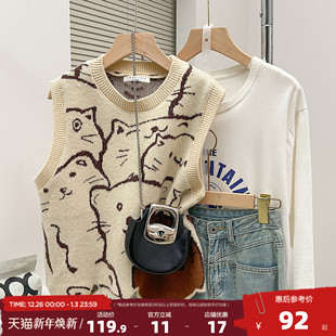 唐狮2025秋冬毛线衫 女设计感独特圆领套头马甲春秋外穿毛衣高级感