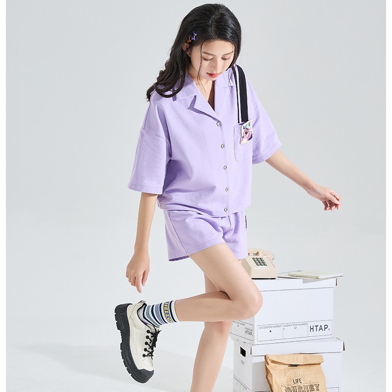 唐狮新款休闲套装女夏款紫色活泼减龄套装2024搭配一整套超好看tz