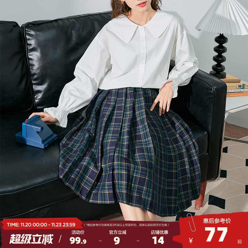 早春学院风格子半身裙闺蜜