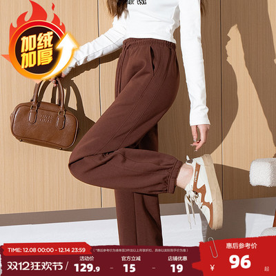 唐狮2025秋冬季新款女休闲裤加绒加厚束脚宽松抽绳运动卫裤子女W