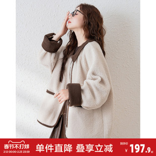 唐狮初春外套女仿羊羔绒短款上衣灯芯绒小众设计感上衣冬季