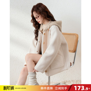 唐狮春秋季 假两件针织帽仿羊羔毛厚外套女休闲百搭连帽潮流时尚