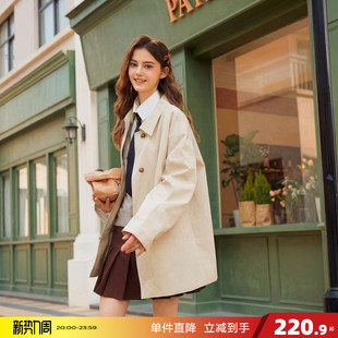 纯色风衣单排扣外套通勤日常 外套长袖 唐狮2026春季 女翻领中长款