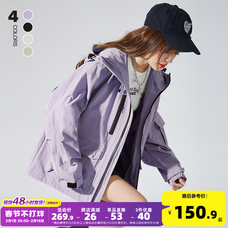 唐狮2023秋季新款独特工装女休闲冲锋少年上衣宽松连帽外套女春秋