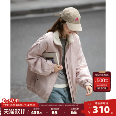 唐狮2025秋冬季短款厚外套女撞色仿羊羔绒领子短款棉衣保暖夹克