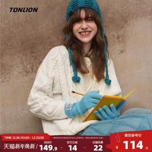 唐狮2024新款 秋冬女毛衣棕色美拉德韩系慵懒圆领净色绞花毛线衫