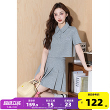 唐狮夏季百褶裙套装女2025新款小个子短袖Polo衫套装灰色半身裙Q