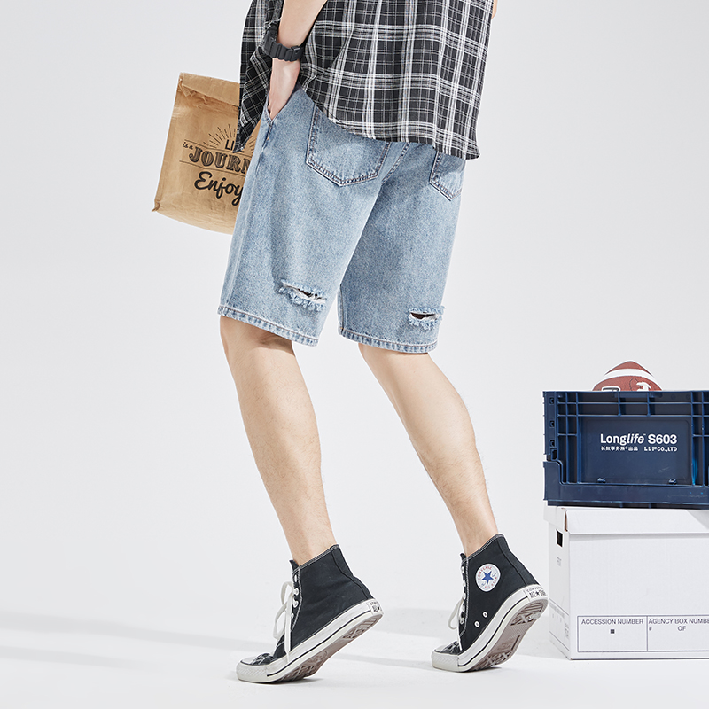 唐狮夏季新款牛仔短裤男