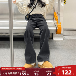 新款 时尚 牛仔裤 宽松显瘦潮流百搭韩版 女高腰阔腿裤 唐狮25春季