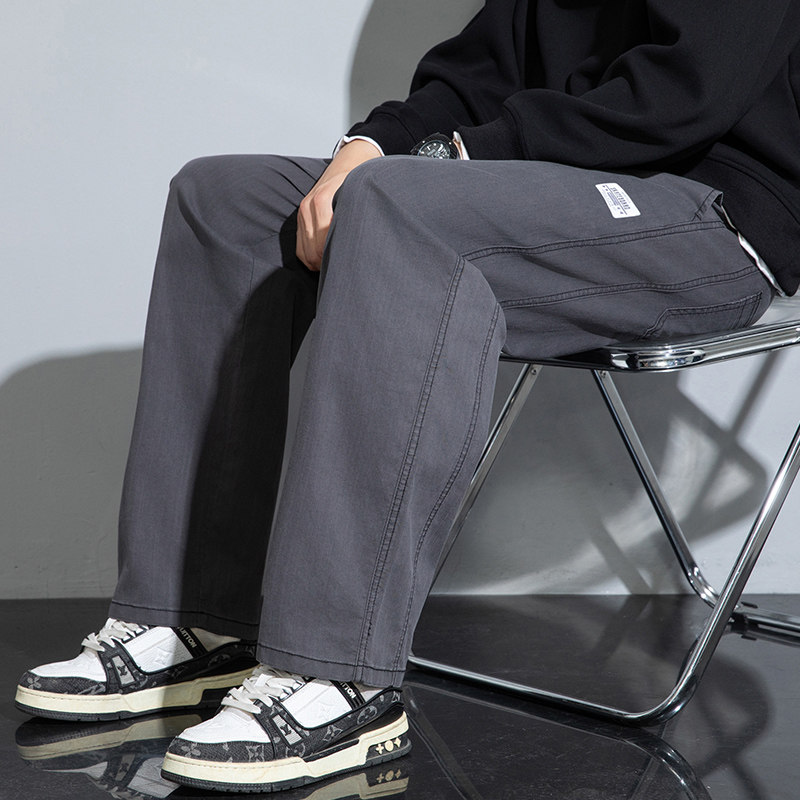 唐狮2024秋季新款休闲裤男士纯色宽松阔腿裤子男黑色工装裤潮