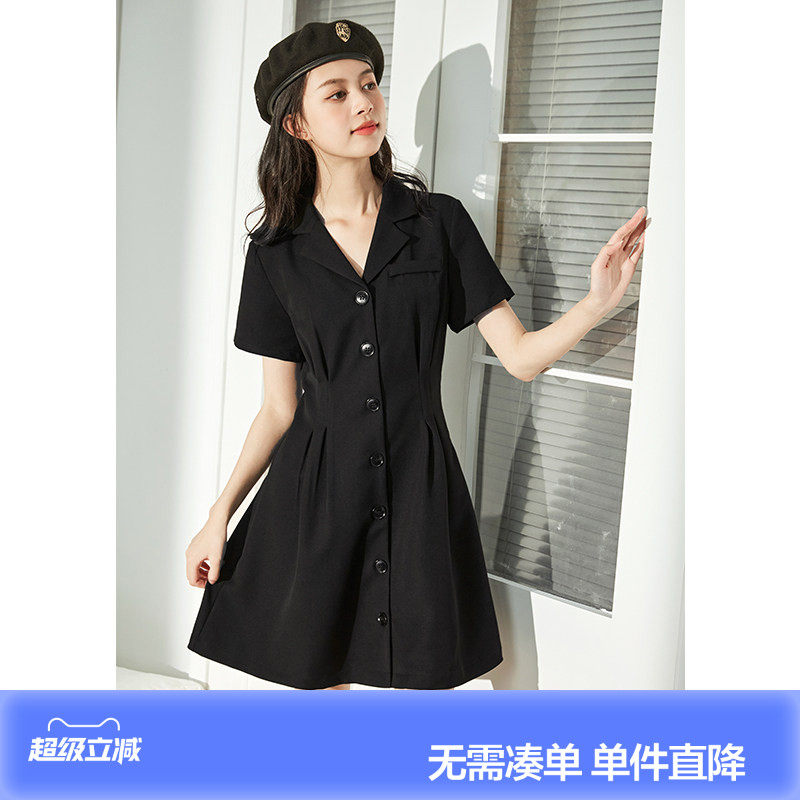 【黑色连衣裙女】唐狮新款收腰连衣裙夏季裙子气质女装夏装Q