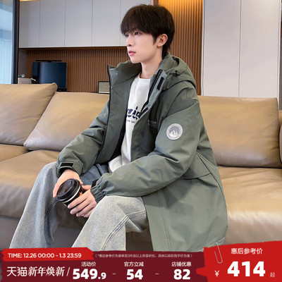 唐狮2025冬季新款羽绒服男工装加厚短款连帽冲锋少年上衣外套潮流