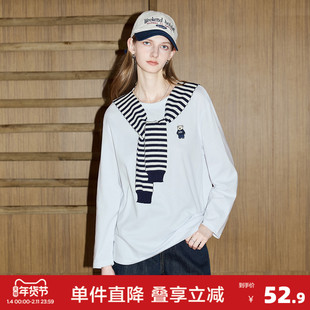 【关晓彤同款】唐狮2026新款春季女圆领小熊长袖T恤韩版t可爱潮wp