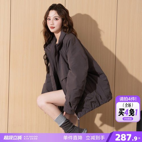 唐狮2026冬季女翻领休闲短款棉衣外套上衣小个子高级感棉服女