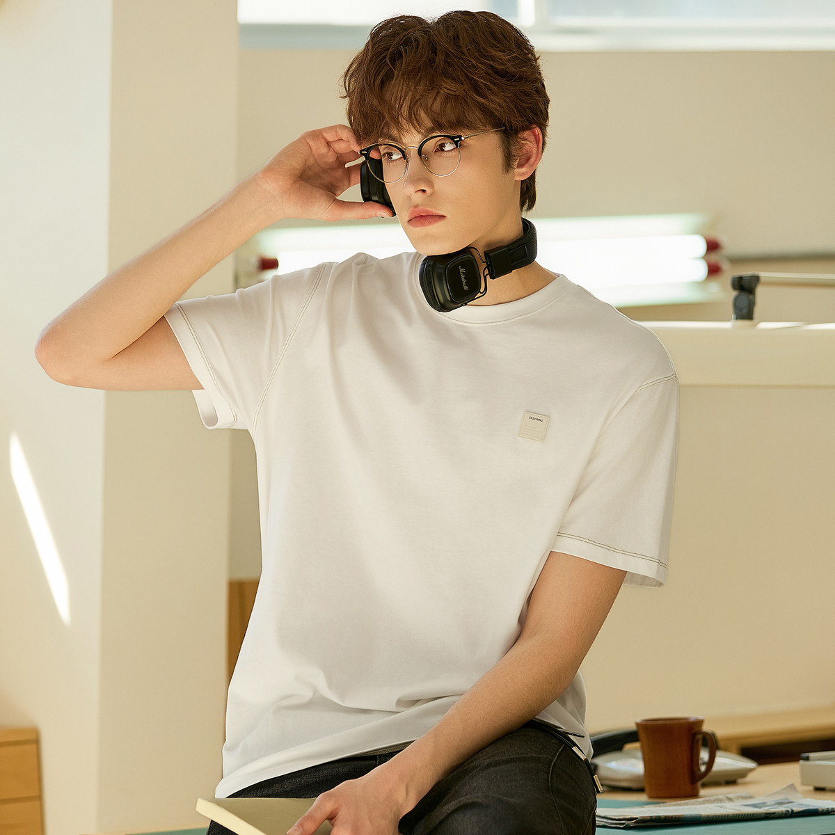 唐狮2026夏季新款男短袖T恤白色纯棉独特设计感宽松休闲风上衣