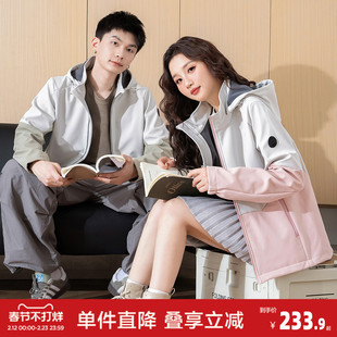 唐狮情侣外套大口袋工装外套秋冬季新款拼接工装连帽夹克