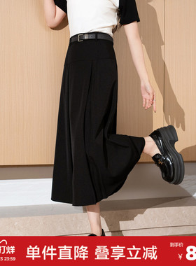 唐狮西装百褶裙遮胯显瘦a字裙女高腰灰色学院风中长款半身长裙jcc