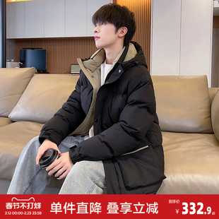 唐狮冬季新款撞色拼接羽绒服男连帽短款保暖上衣休闲加厚外套