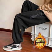 子时尚 唐狮2026秋冬季 黑色运动风 休闲长裤 加绒加厚束脚裤 新款 男士