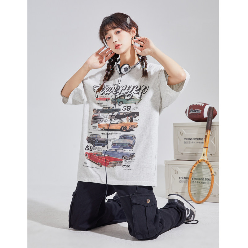 [YEP联名]唐狮2026新款美式复古T恤衫女夏季上衣女纯棉短袖体恤sz