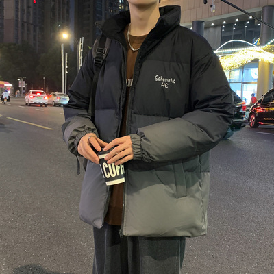 唐狮2025冬季新款男羽绒服立领短款宽松休闲青少年潮流渐变面包服