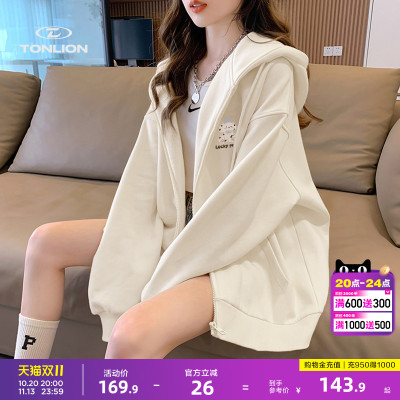 唐狮秋季新款女针织外套左胸波点小狗图案卫衣外套韩系流行百搭