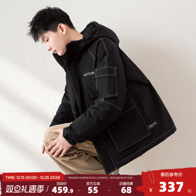 唐狮2025冬季新款男生羽绒服短款连帽黑色面包服厚外套加厚羽绒服