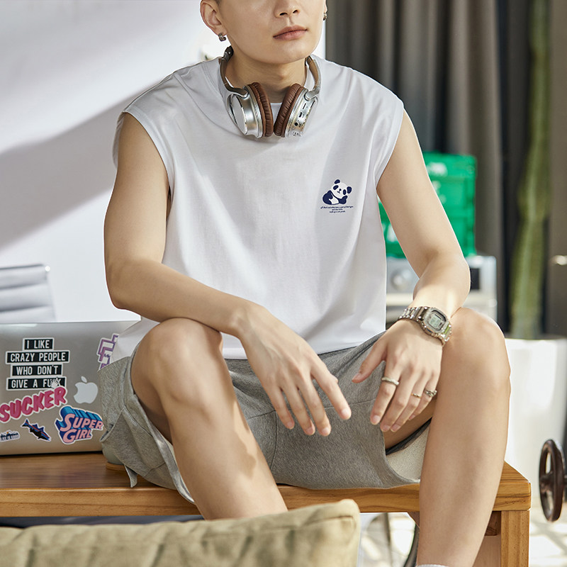 唐狮2024夏季新款背心男款学生白色坎肩无袖T恤圆领上衣打底衫潮t