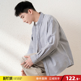 男日系港风宽松衬衣青少年条纹衬衫 唐狮春季 衬衫 长袖 外套 新款