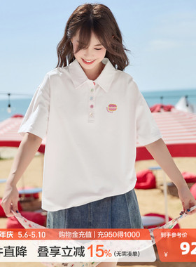 唐狮26年夏季新款polo衫短袖t恤女时尚纯棉白色短袖小个子女上衣