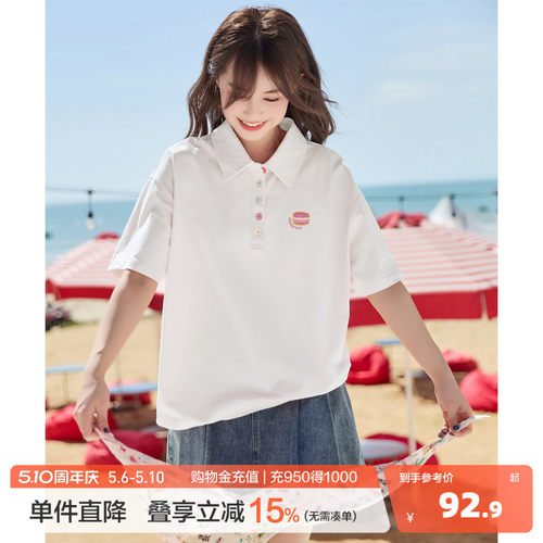 唐狮26年夏季新款polo衫短袖t恤女时尚纯棉白色短袖小个子女上衣