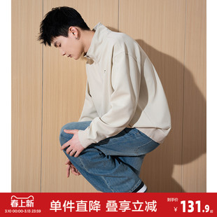 唐狮春季新款polo衫男长袖纯色休闲港风宽松立领卫衣外套潮