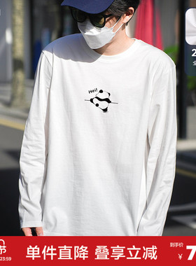 Radiohead长袖t恤男纯棉白色打底衫熊猫图案上衣秋季打底衫