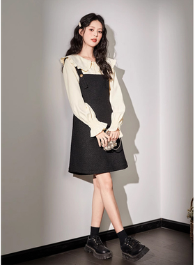 唐狮小香风背带裙女秋冬季黑色入秋连衣裙高级气质女装秋装新款t5