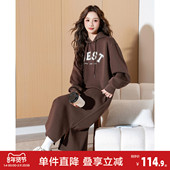 卫衣裙女装 唐狮连帽卫衣连衣裙女秋冬新款 长裙宽松休闲裙子长袖