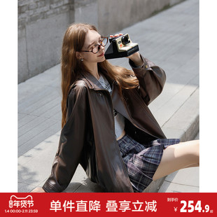 唐狮秋季新款外套女重工复古中性机车皮衣外套PU夹克上衣今年流行